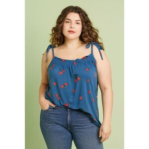 Modcloth Blue Cherry Tank Top Shirt  Women's Size XL
